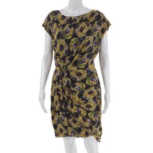 Thakoon Womens Cap Sleeve Boat Neck Floral Dress Blue Yellow Size 6